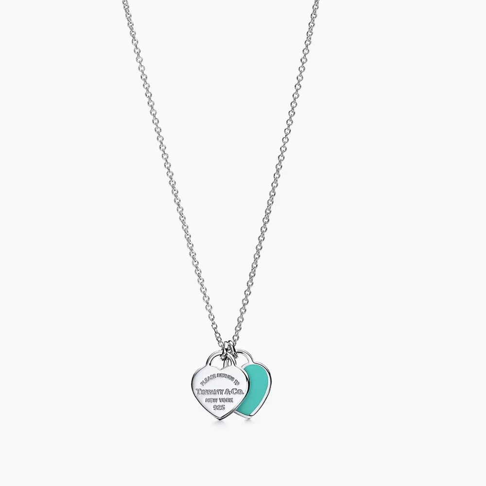 Tiffany Blue Double Heart Tag Pendant